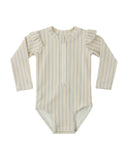 Byron Rashguard One-Piece - Blue + Butterscotch Stripe