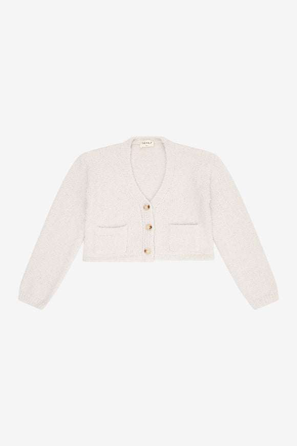Sherpa Cropped Button-Down Cardi w/ Pockets - Ecru