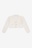 Sherpa Cropped Button-Down Cardi w/ Pockets - Ecru