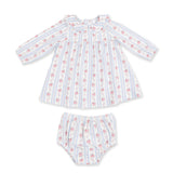 Anna Floral Stripe - Long Sleeve Peter Pan Ruffle Collar Dress And Bloomer
