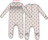 Stripe Dot Roses - Smocked Peter Pan Snap Footie