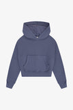 Cotton Fleece Cropped Kangaroo Hoodie - Indigo Storm