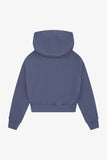 Cotton Fleece Cropped Kangaroo Hoodie - Indigo Storm