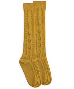 Cable Knee High Socks, Mustard