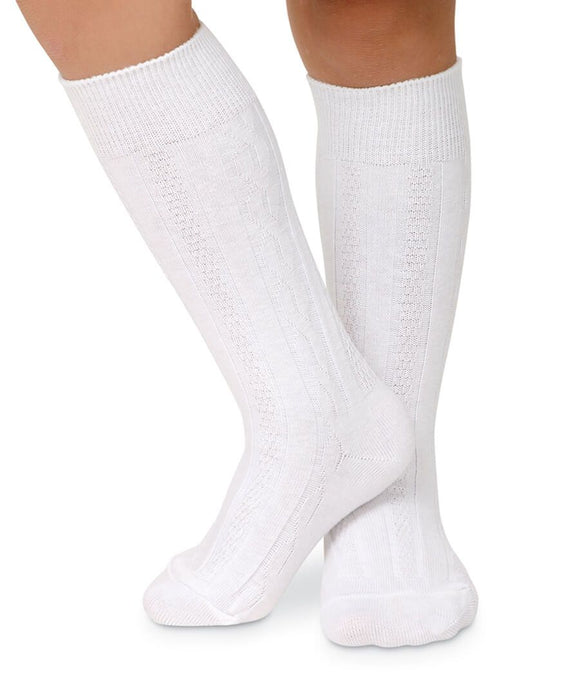 Cable Knee High Socks, White