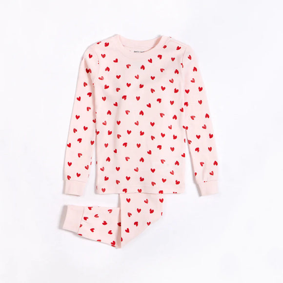 Hearts Print on Barely Pink 2-Piece Pajamas